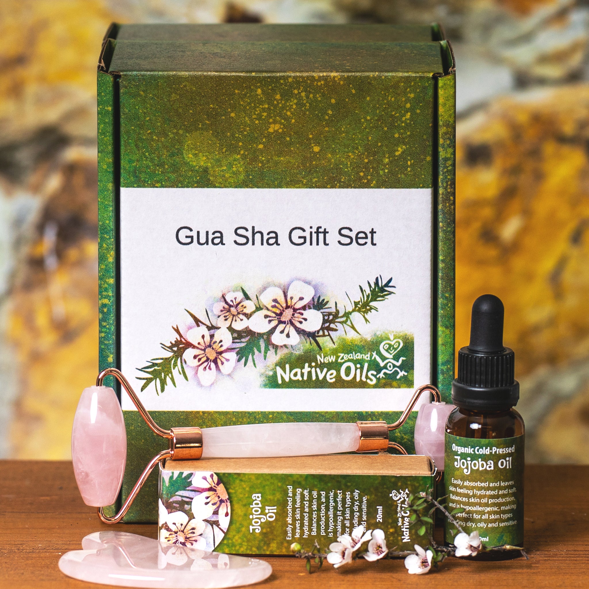 Rose Quartz & Jade Gua Sha Gift Box-NZ Native Oils Ltd