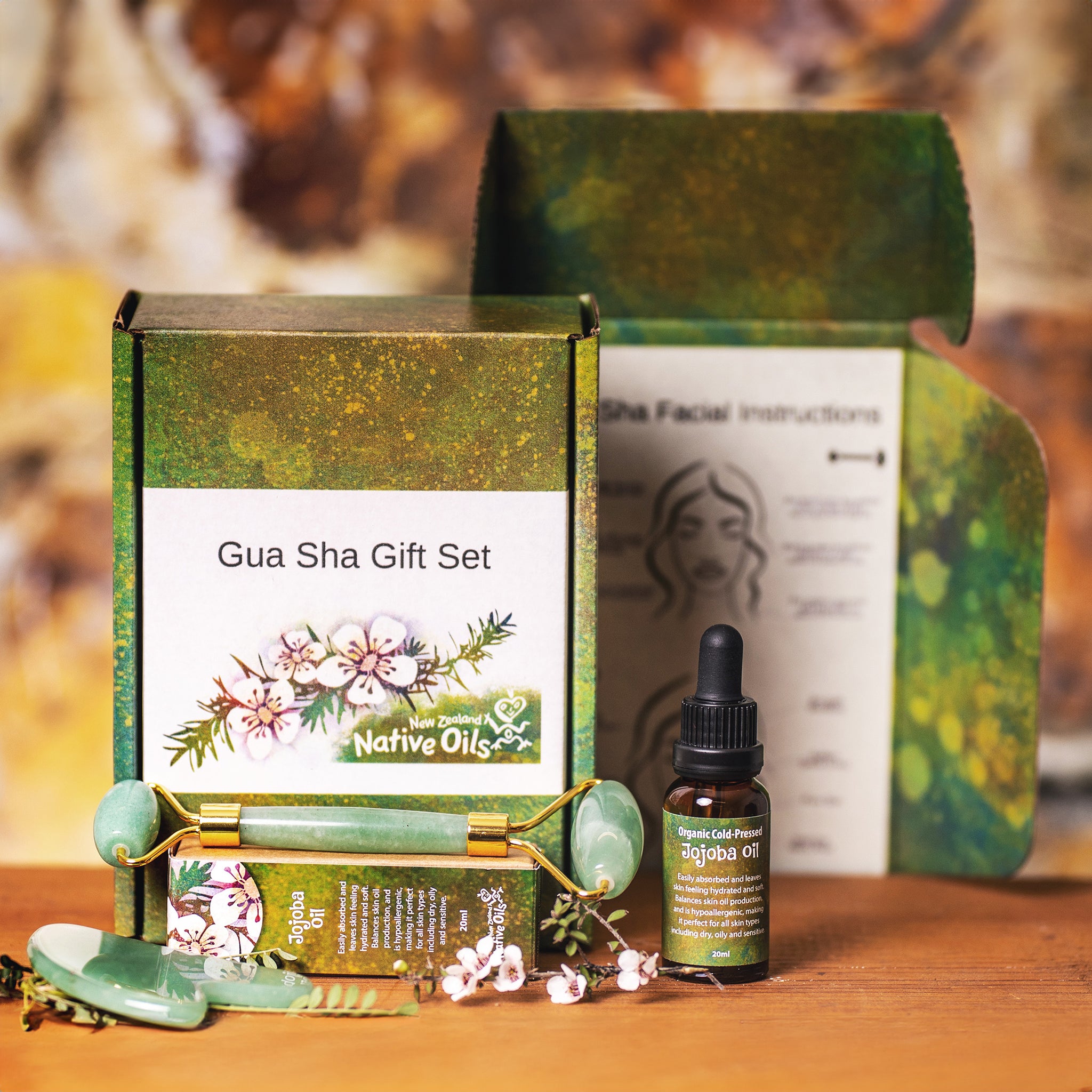 Rose Quartz & Jade Gua Sha Gift Box-NZ Native Oils Ltd