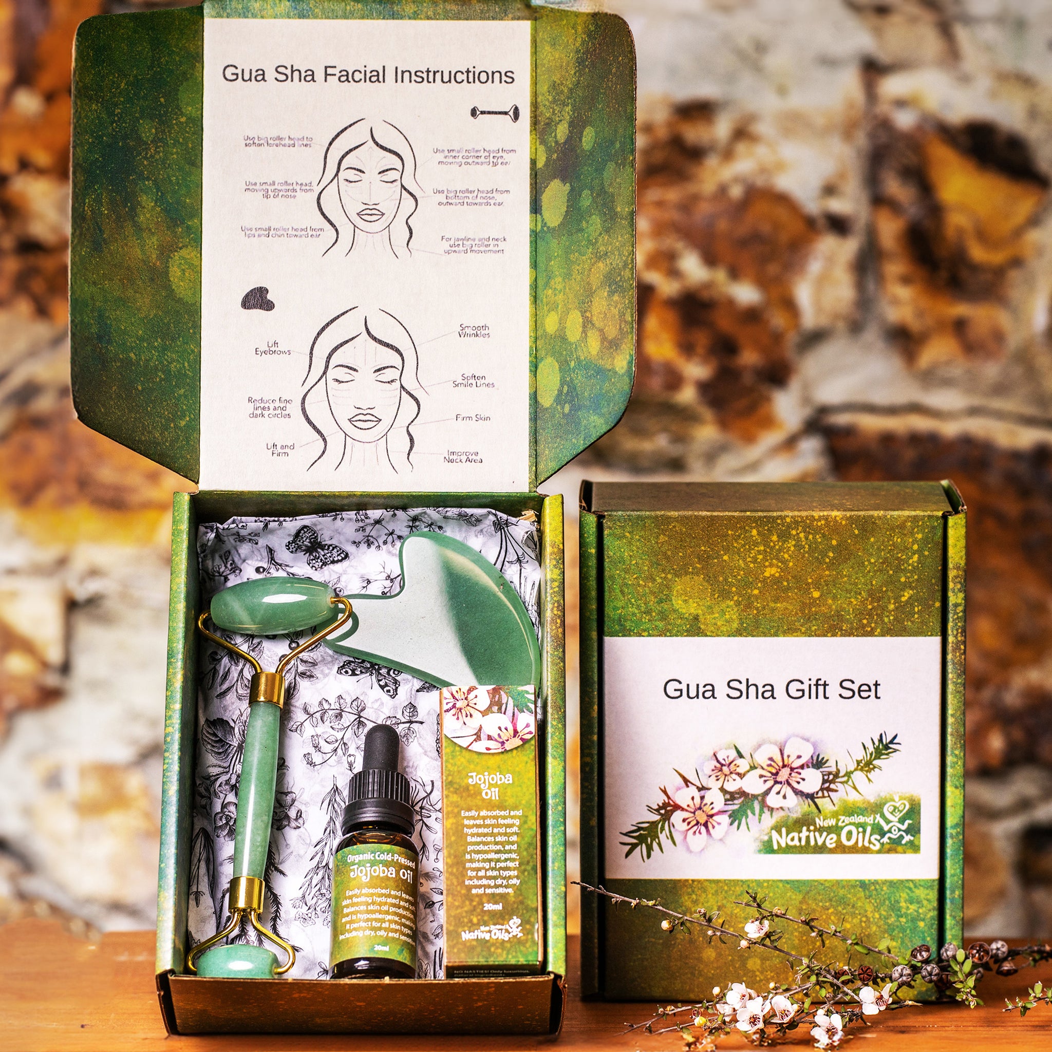 Rose Quartz & Jade Gua Sha Gift Box-NZ Native Oils Ltd
