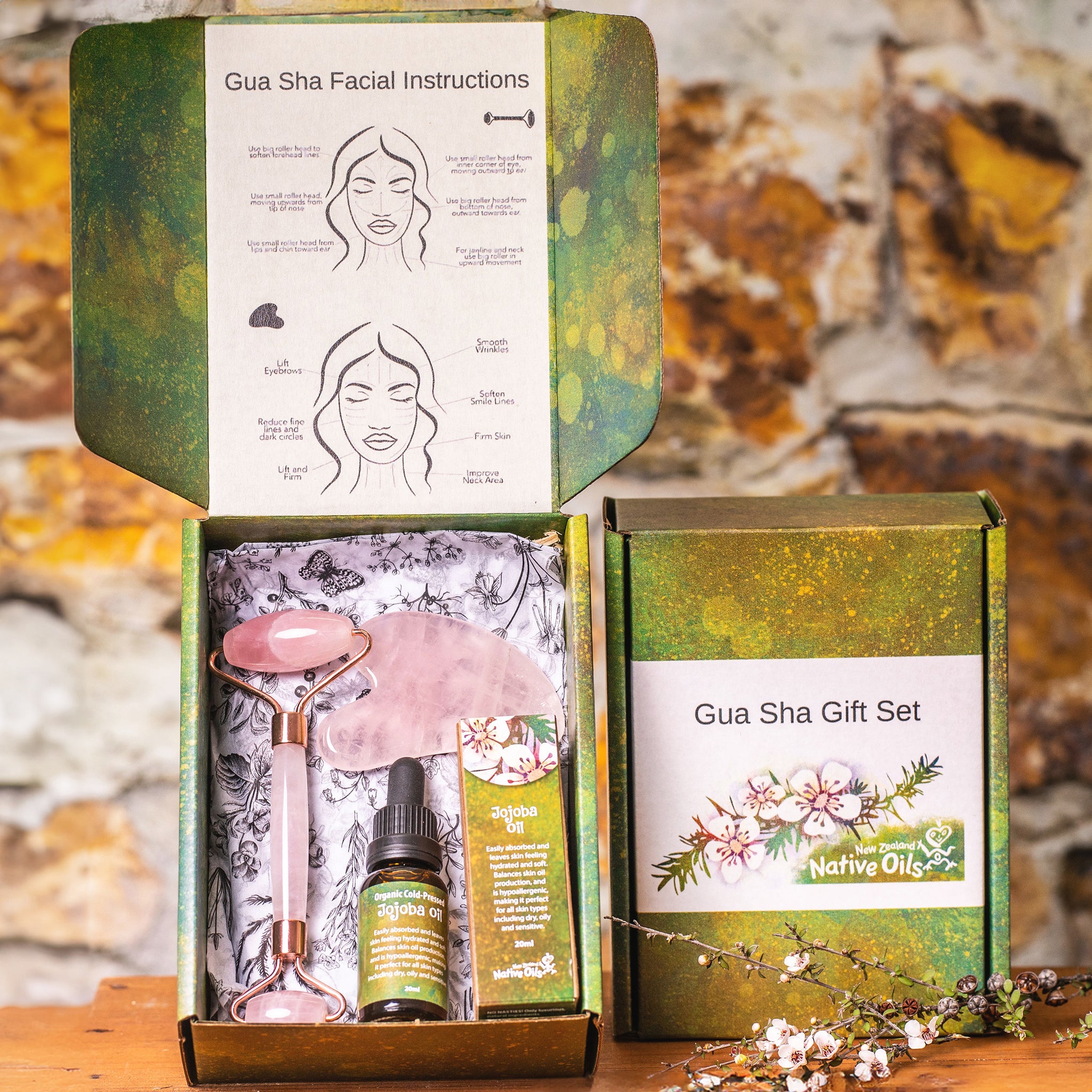 Rose Quartz & Jade Gua Sha Gift Box-NZ Native Oils Ltd