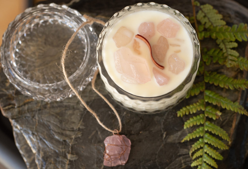 Hand Poured Soy Wax Candle - Embedded with Crystals-NZ Native Oils Ltd