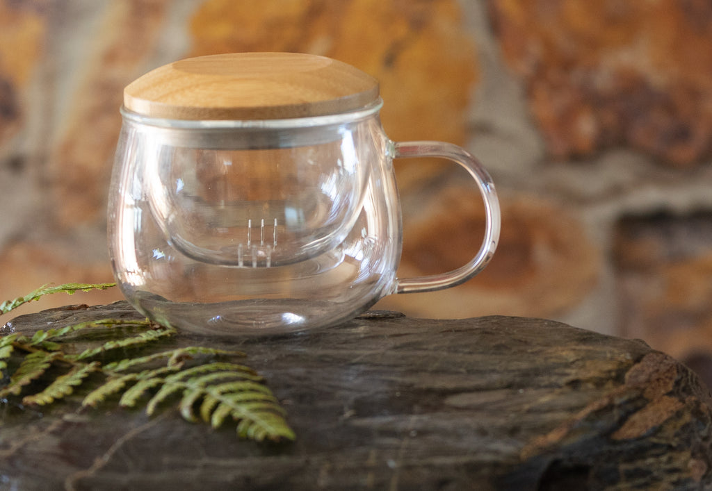 Glass Tea Cup Infuser With Bamboo Lid-NZ Native Oils Ltd