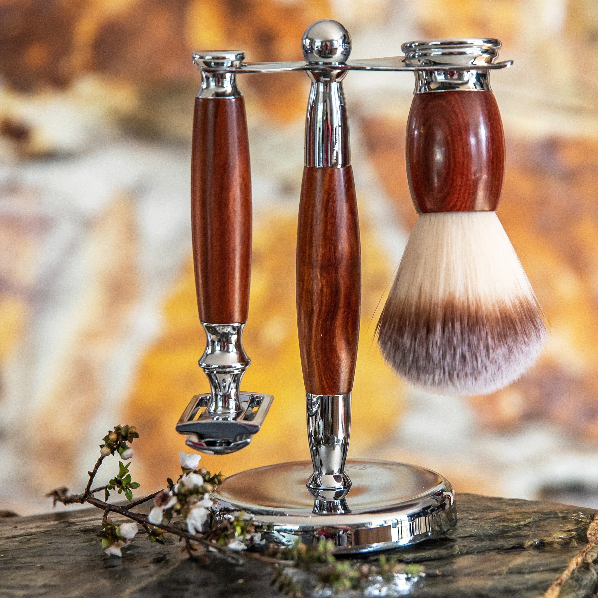Shaving Razor and Brush with Stand-NZ Native Oils Ltd