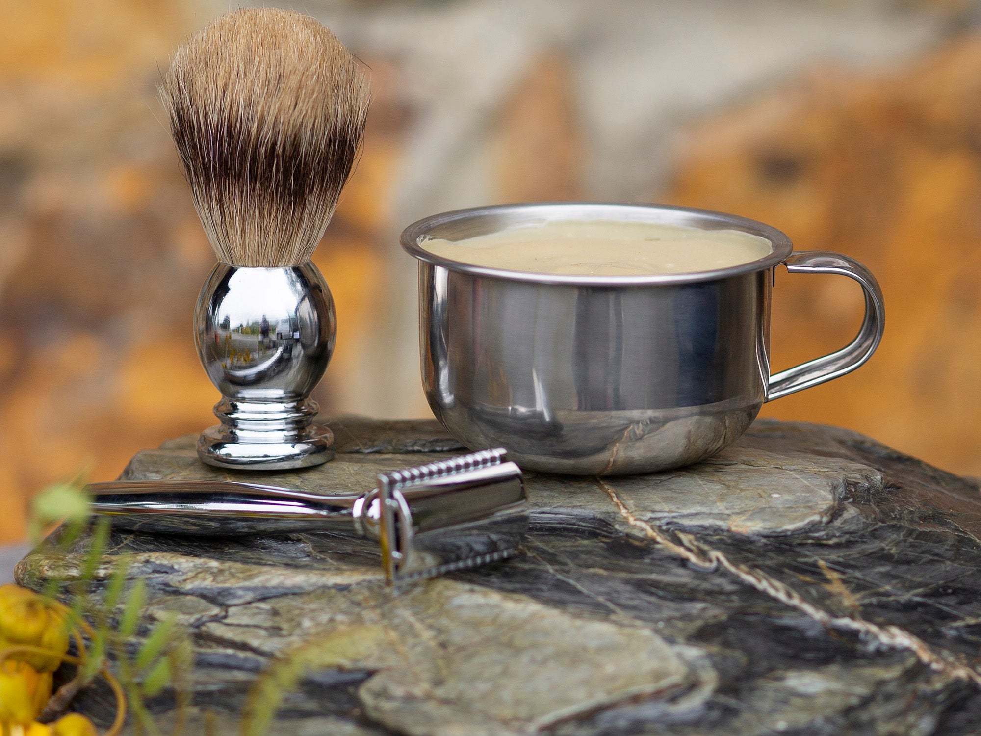 Stainless Steel Safety Shaving Razor, Shaving Cup and Brush Set-NZ Native Oils Ltd