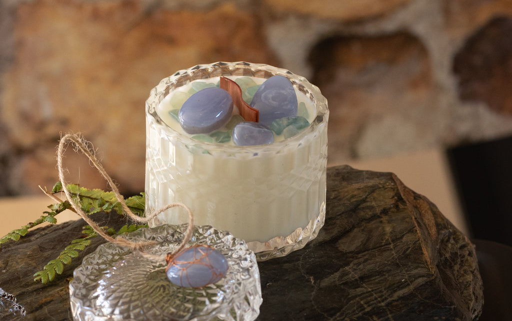 Hand Poured Soy Wax Candle - Embedded with Crystals-NZ Native Oils Ltd